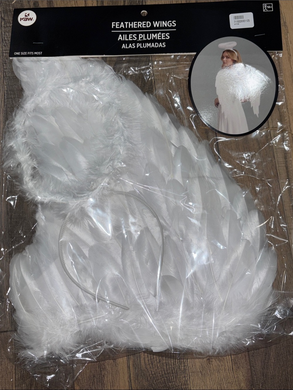 White Feathered Wings + Halo Costume Accessory